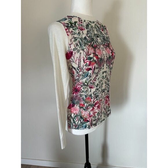 TED BAKER Rayshel Sweater Woven Front Floral Womens Size 0 Ivory Long Sleeve - Picture 4 of 9